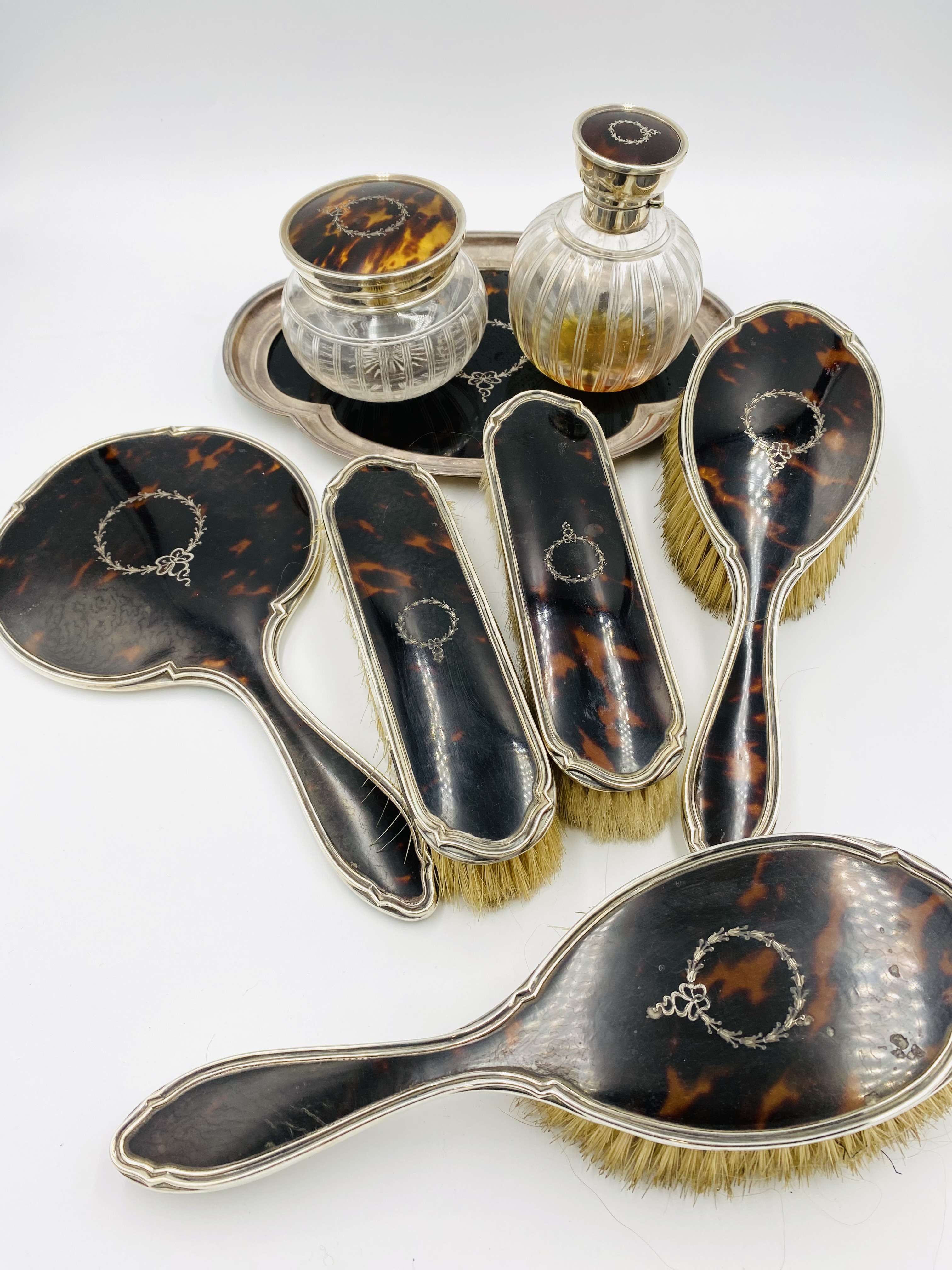 Silver and tortoiseshell dressing table set