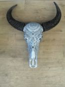 Silver painted buffalo skull