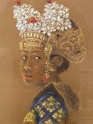 Framed and glazed pastel portrait of a Balinese girl