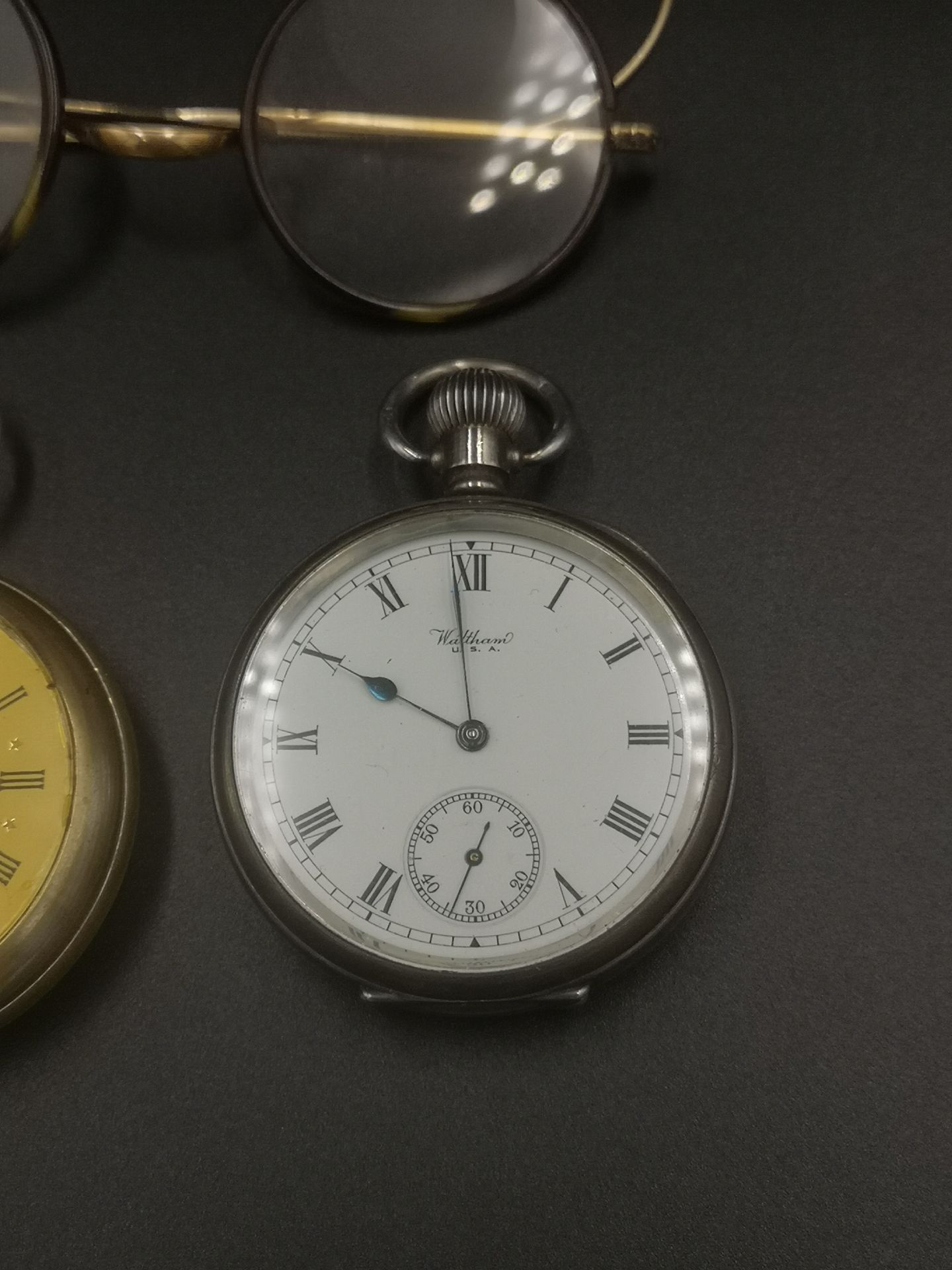Waltham silver cased pocket watch; a pocket watch; rolled gold pair of spectacles - Image 3 of 7