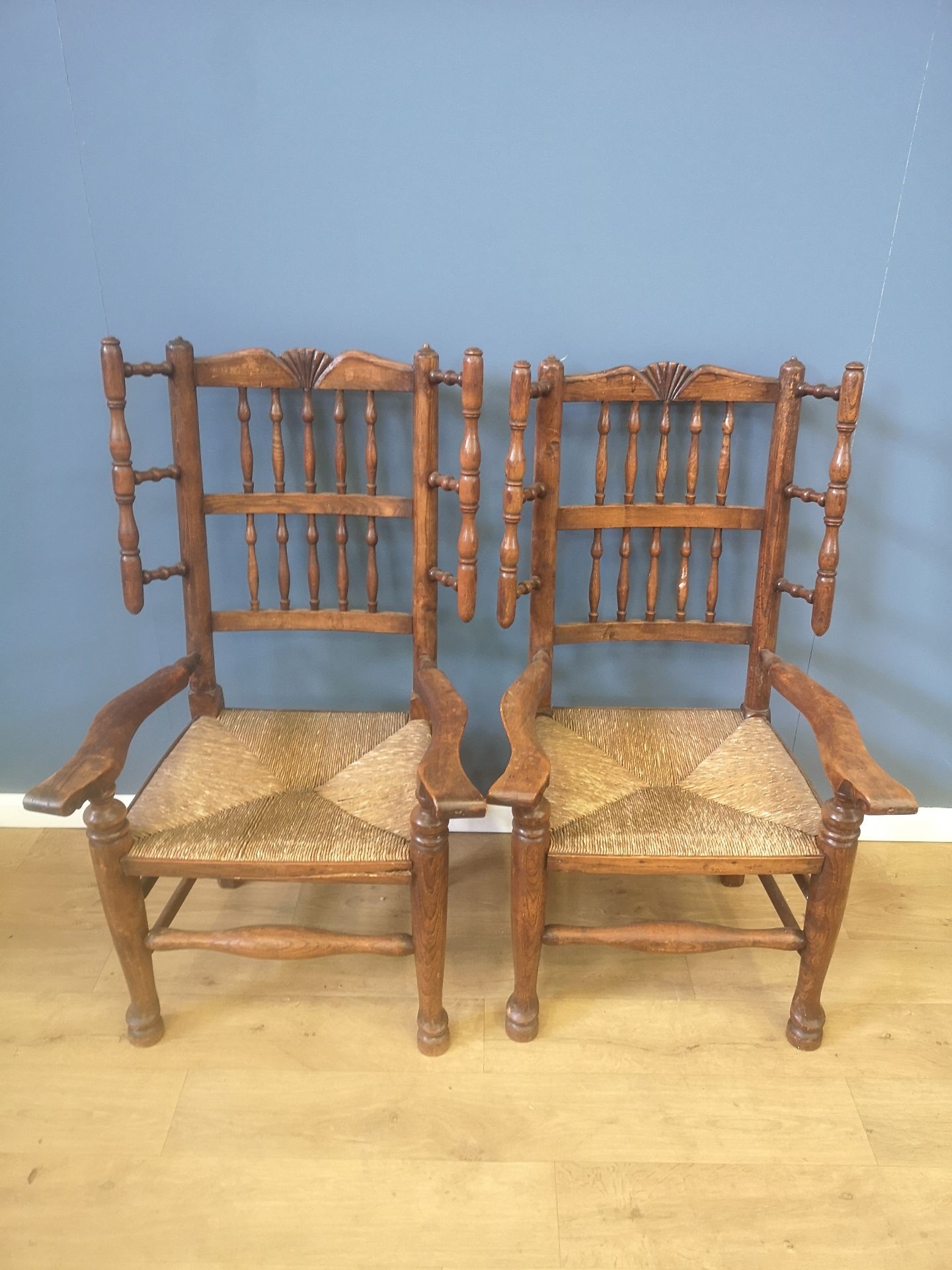 Pair of 19th century childs spindle back elbow chairs