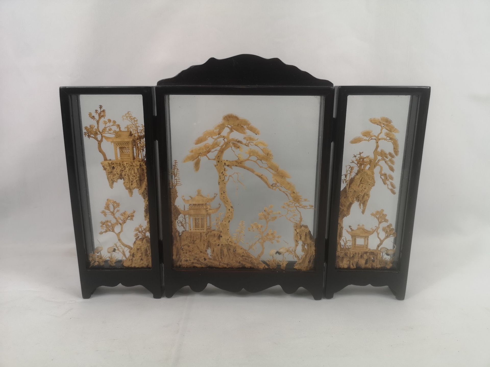 Oriental triptych cork diorama