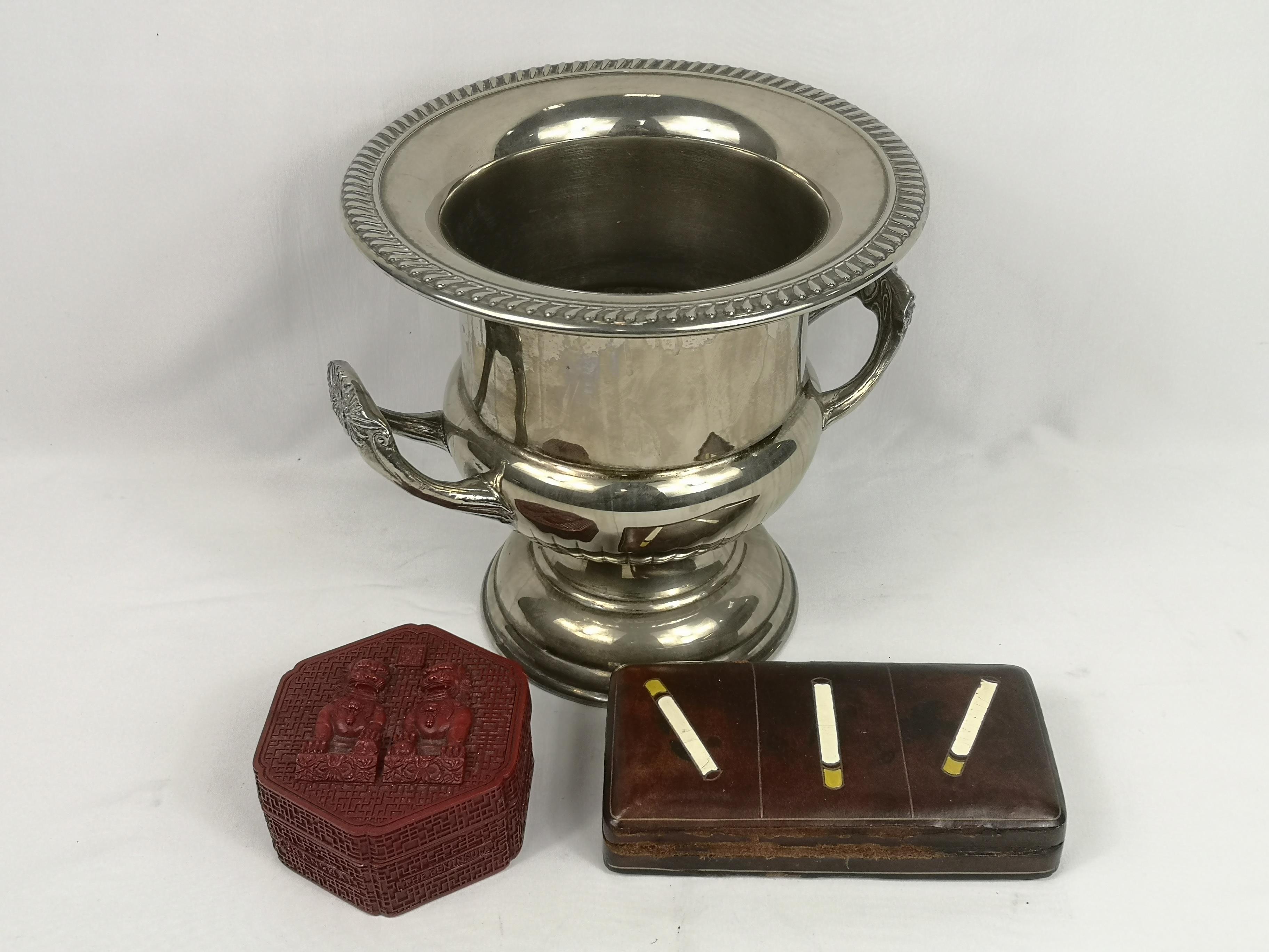 Silver plate champagne bucket and other items