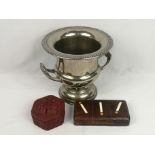 Silver plate champagne bucket and other items