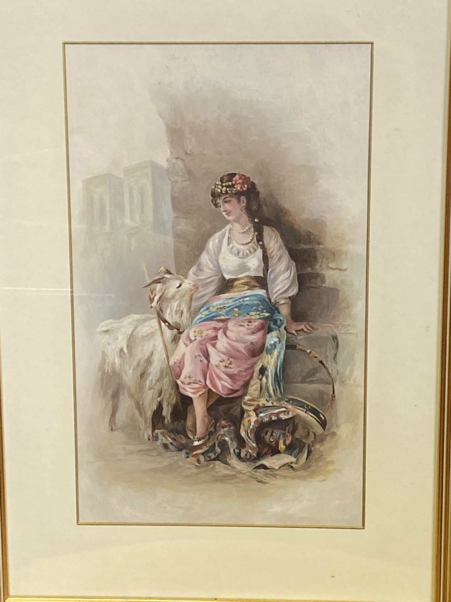 Framed and glazed watercolour of a Mediterranean lady - Image 4 of 4