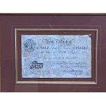 Framed and glazed Bank of England £5 note, dated 1918