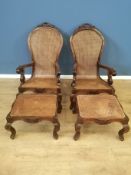 Pair of Victorian cane open armchairs