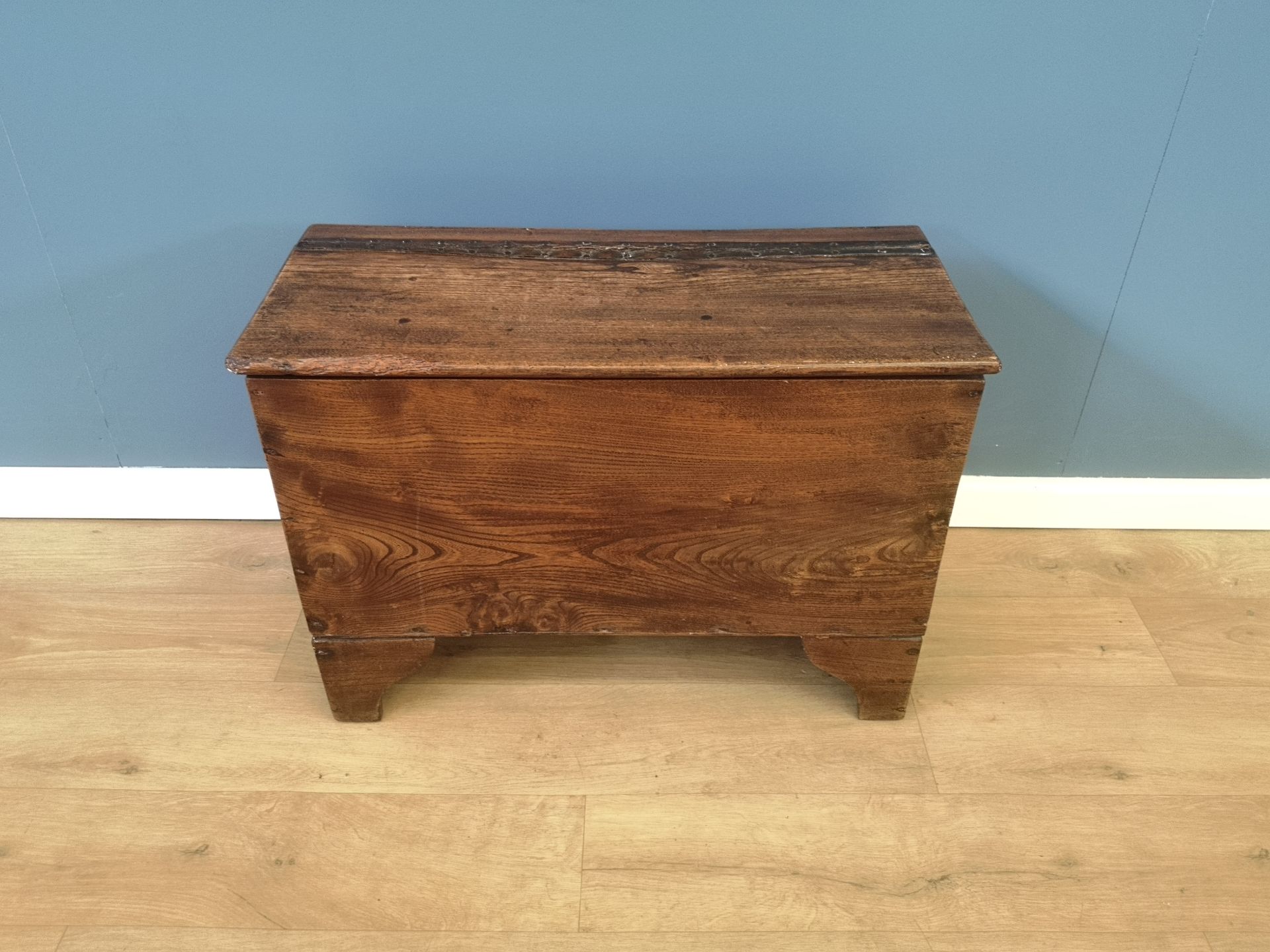 18th century oak chest with leather hinge