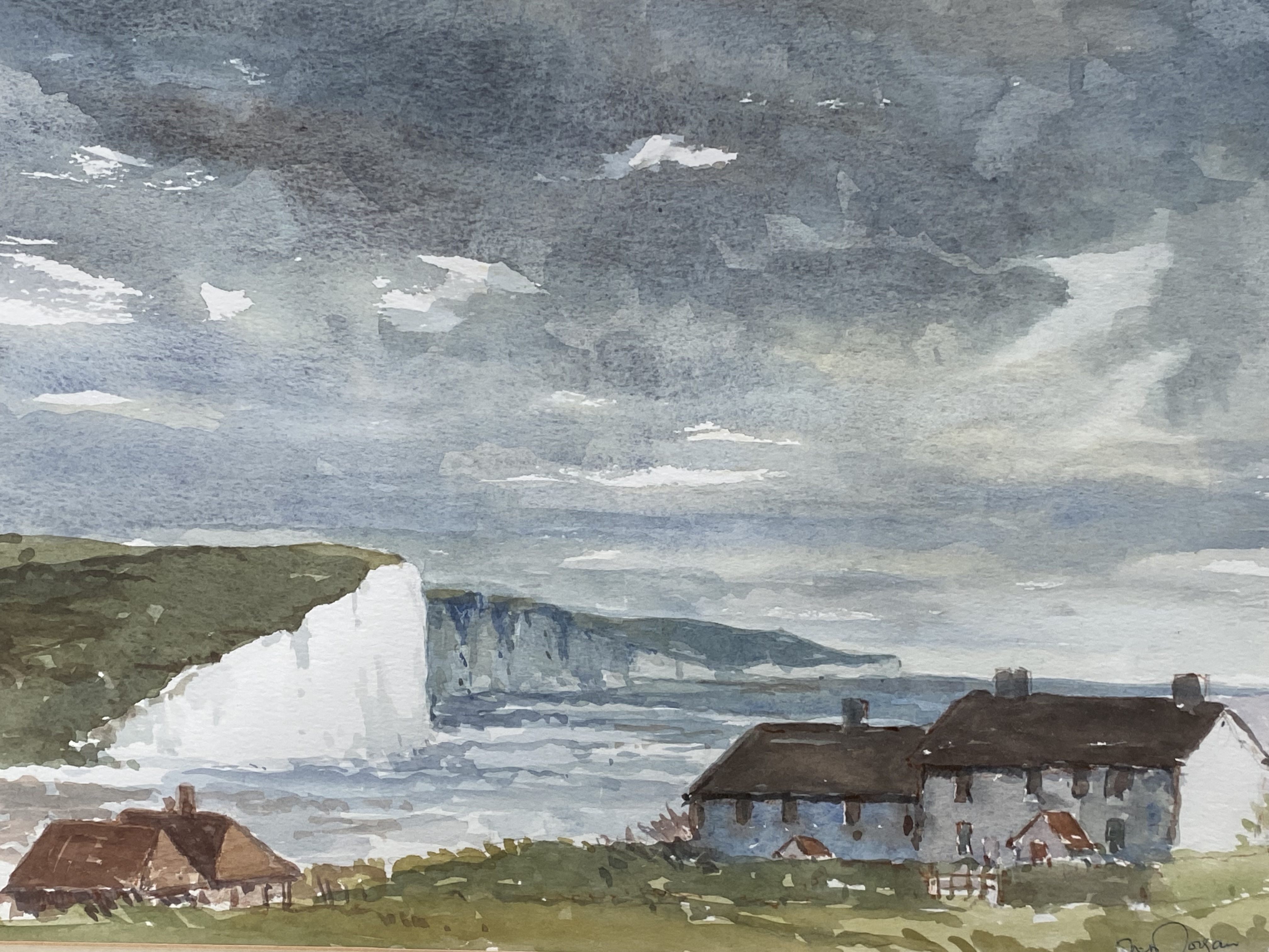 Framed and glazed watercolour 'the Seven Sisters'