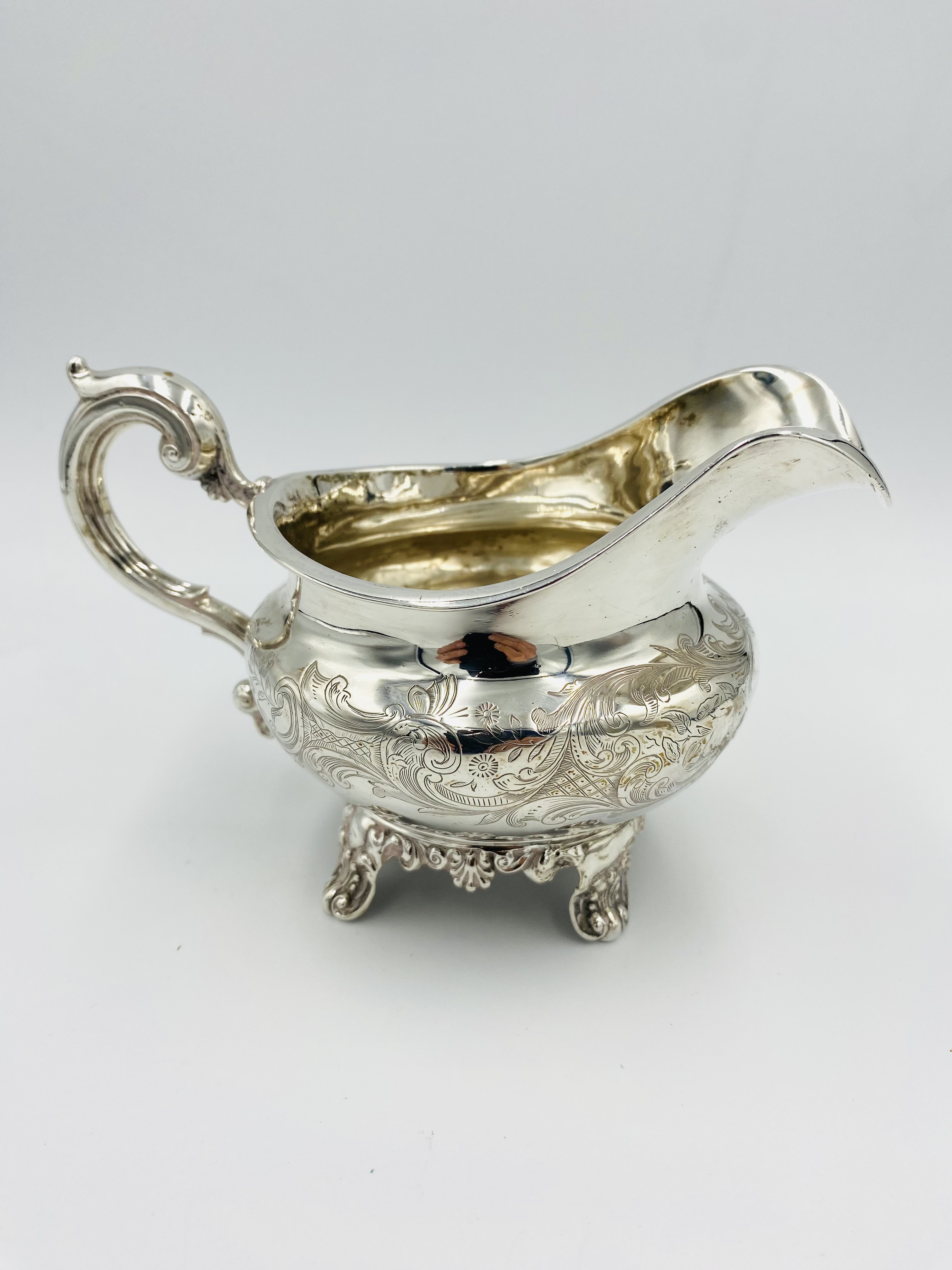 Victorian silver milk jug, pair of silver egg cups and a silver plate teapot - Image 4 of 5