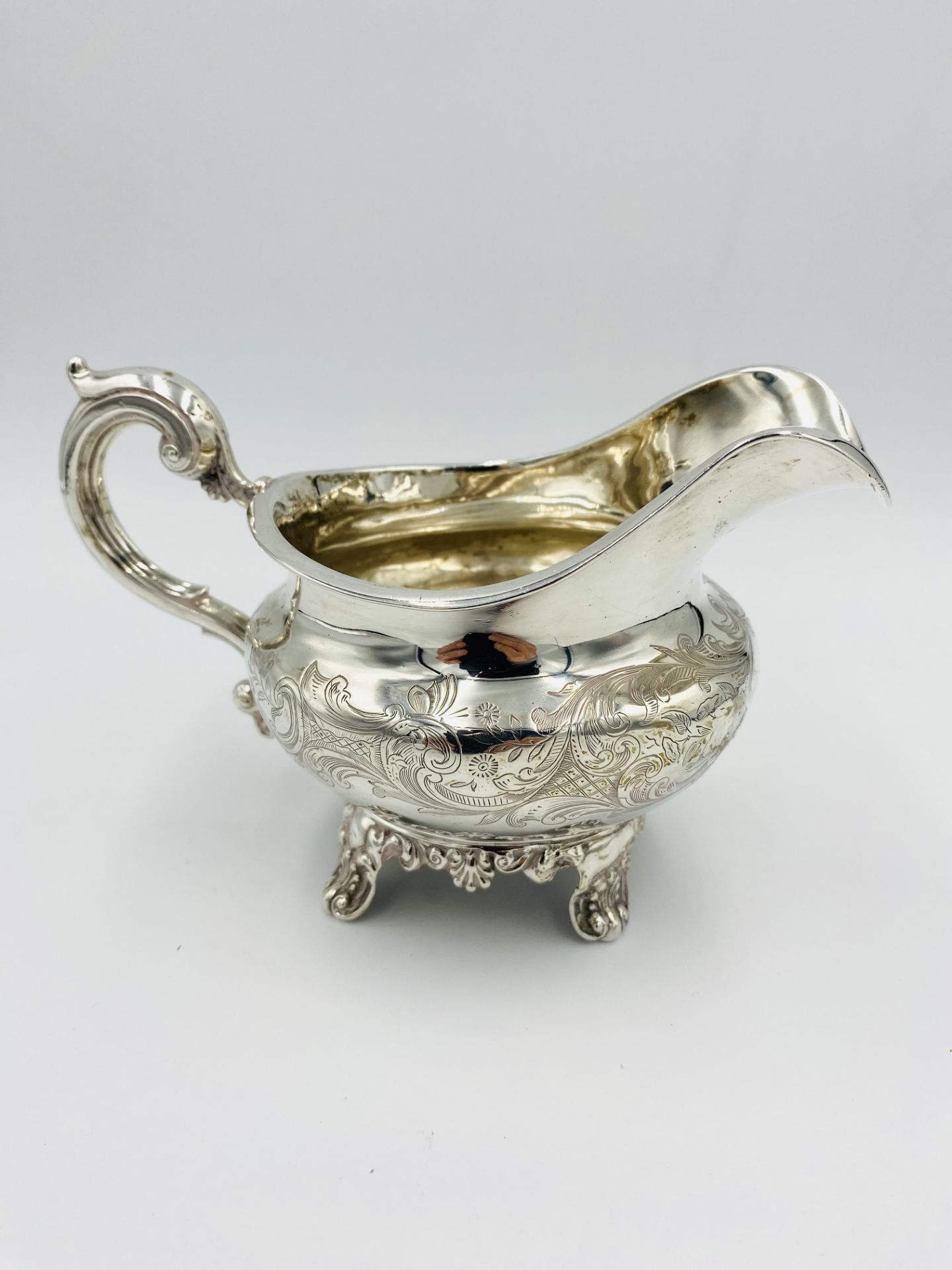 Victorian silver milk jug, pair of silver egg cups and a silver plate teapot - Image 4 of 5