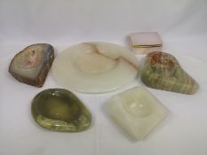 Rock crystal trinket dish together with onyx and stone items