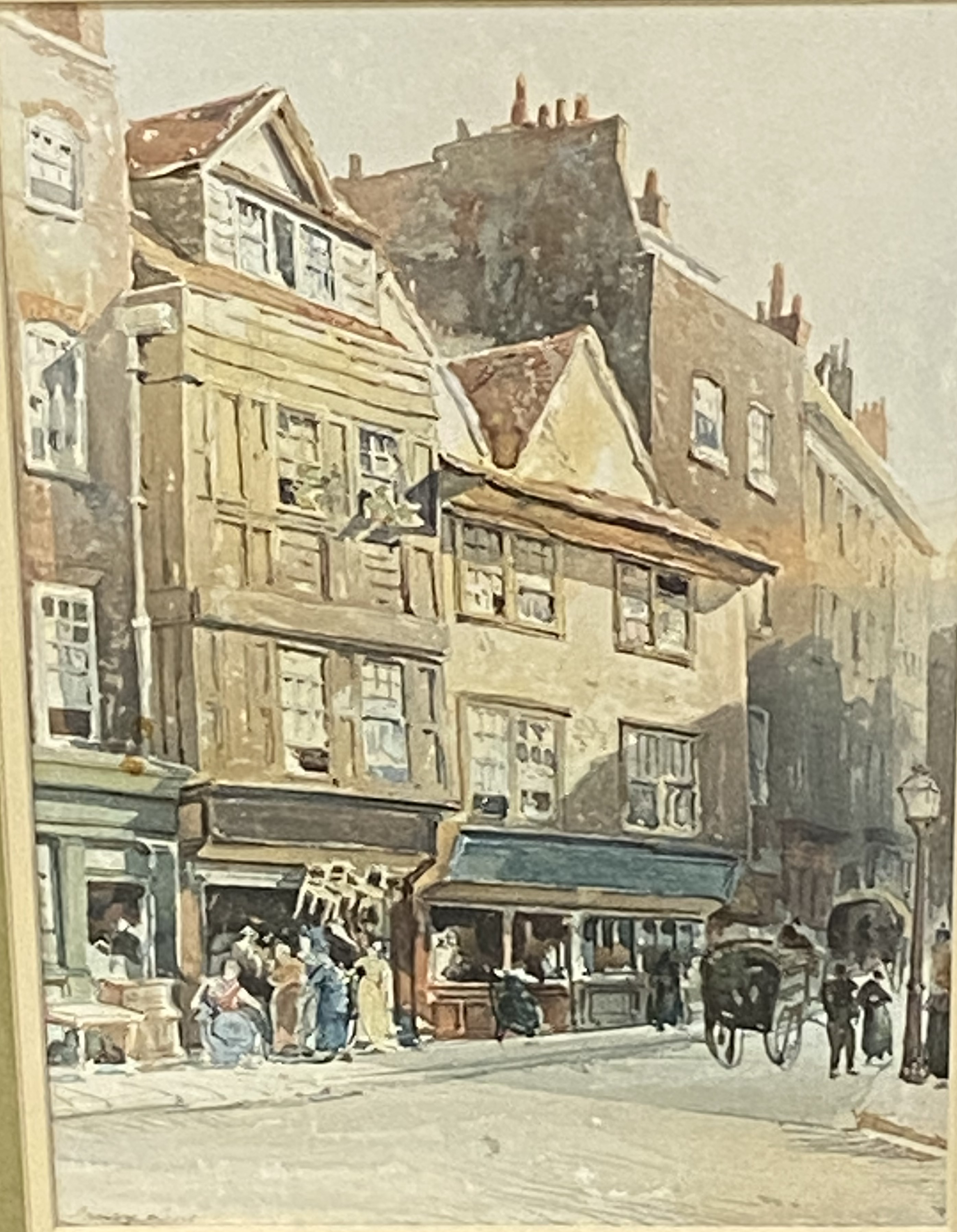 Framed and glazed watercolour, written Drury Lane