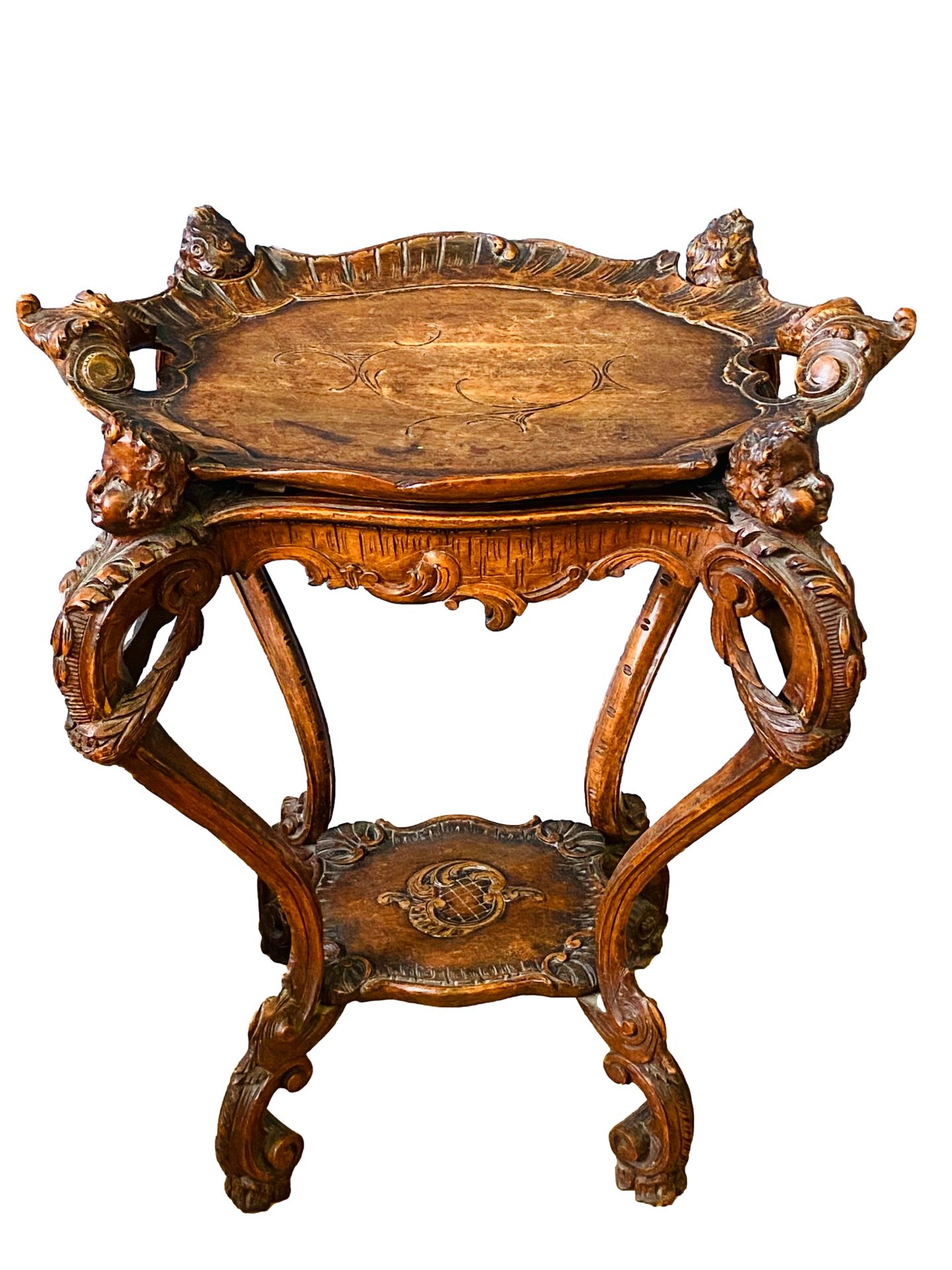 19th century Continental carved table with lift off tray - Image 3 of 6