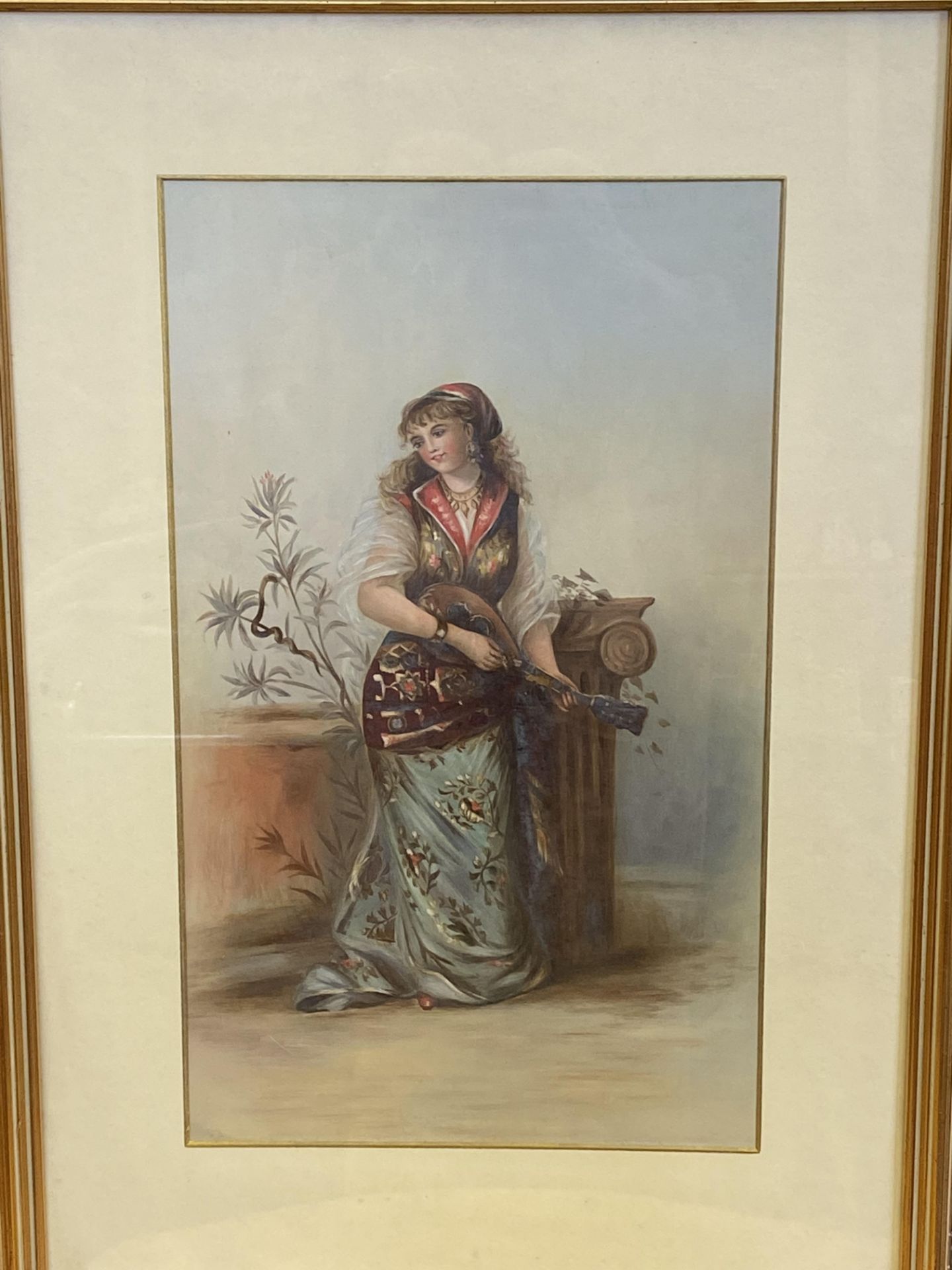 Framed and glazed watercolour of a young lady - Image 3 of 3