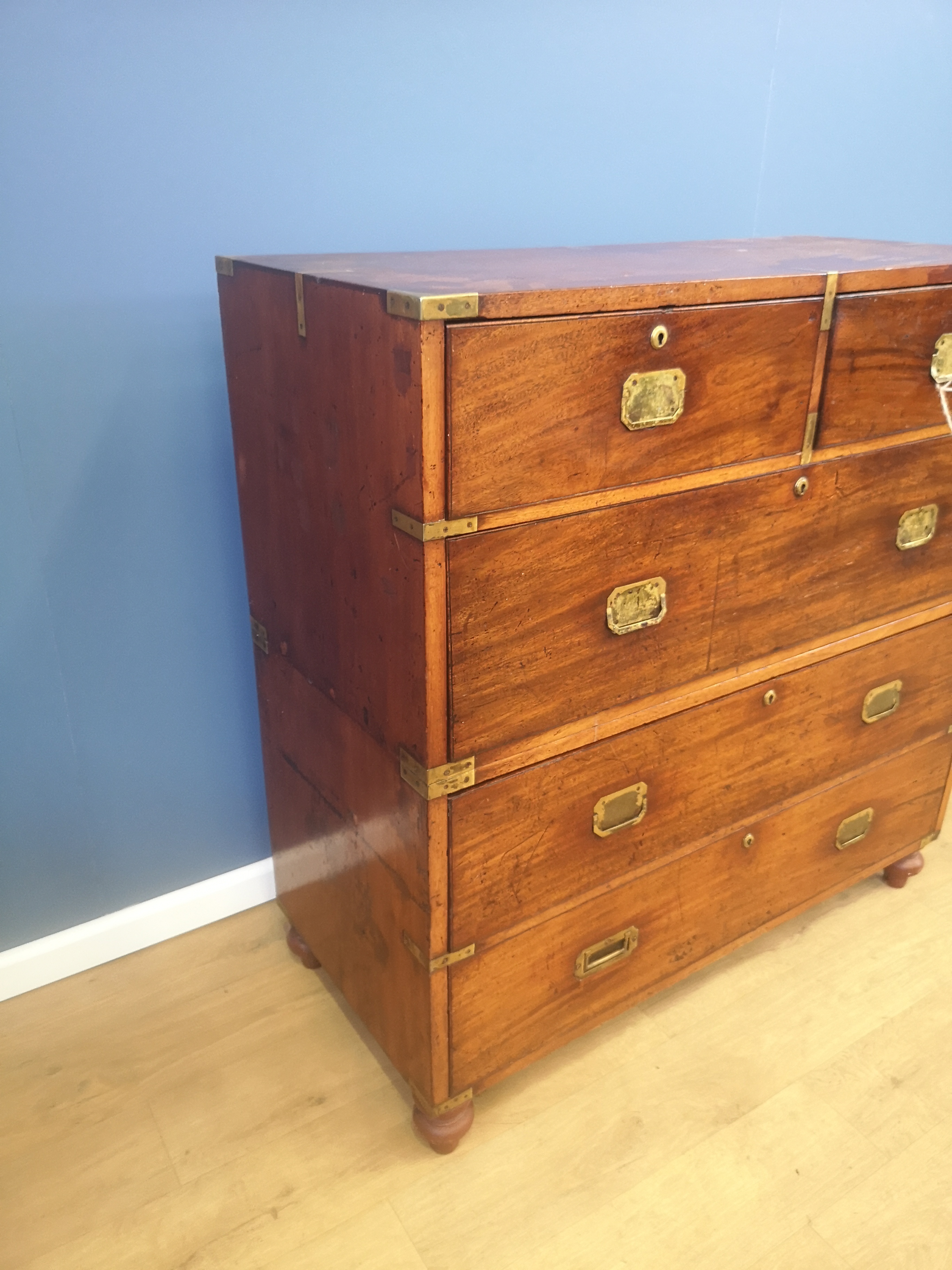 Victorian mahogany campaign chest of drawers - Image 4 of 6