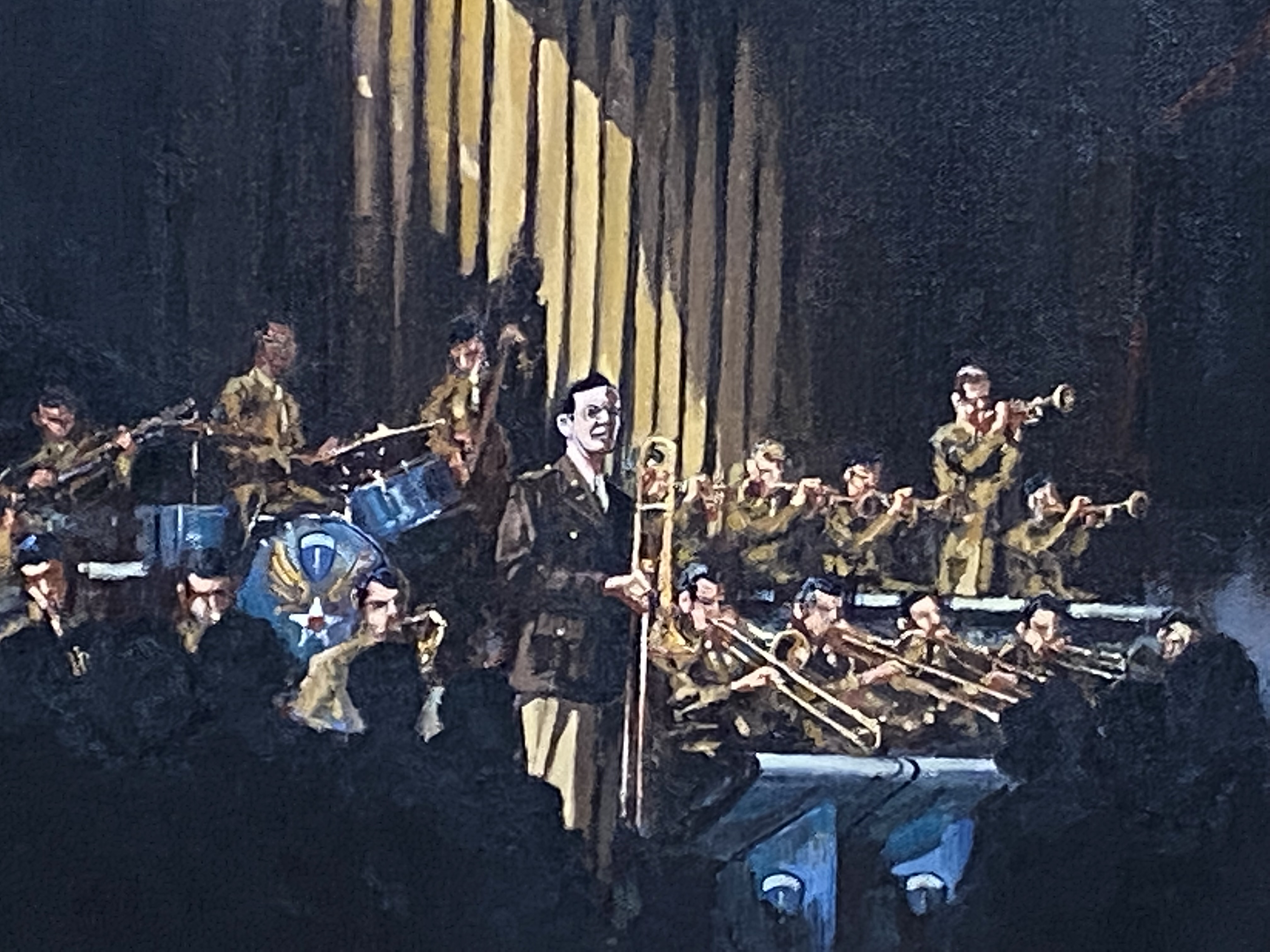 Framed and glazed canvas of an American big band