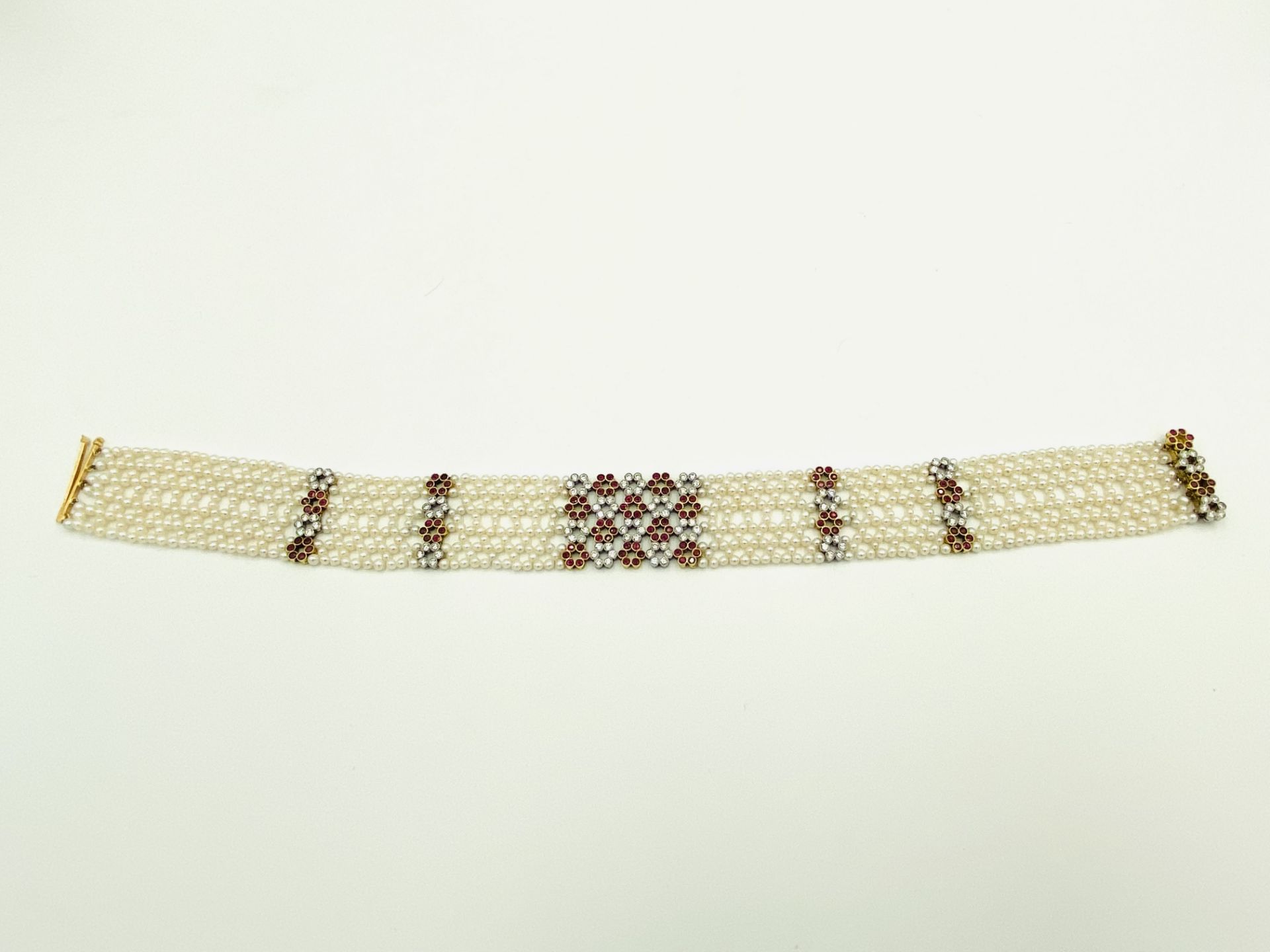 Pearl, ruby and diamond choker