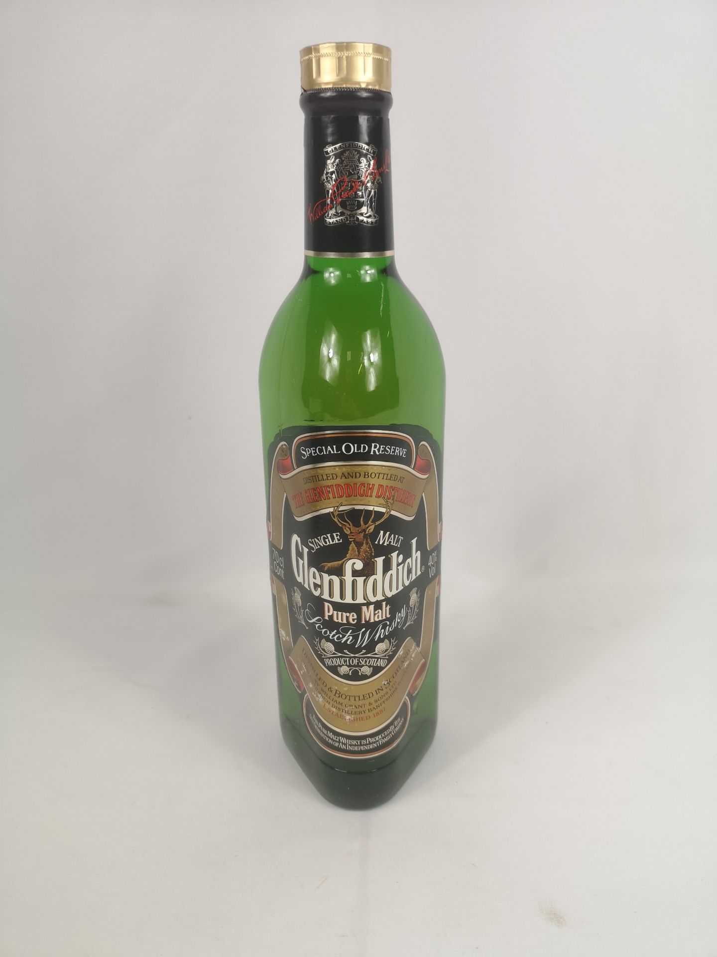 Bottle of Glenfiddich pure malt Scotch whisky