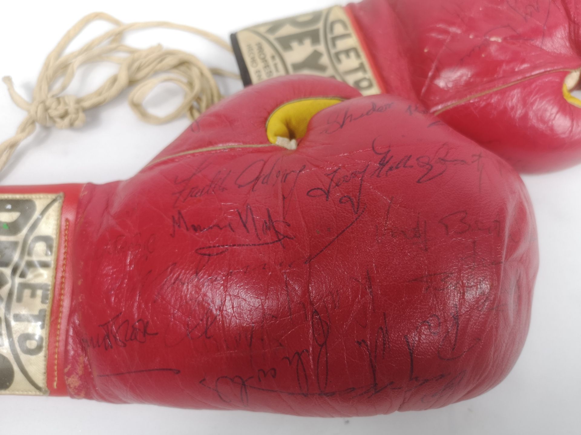 Pair of signed Cleto Reyes boxing gloves with approximately 17 signatures. - Image 6 of 9