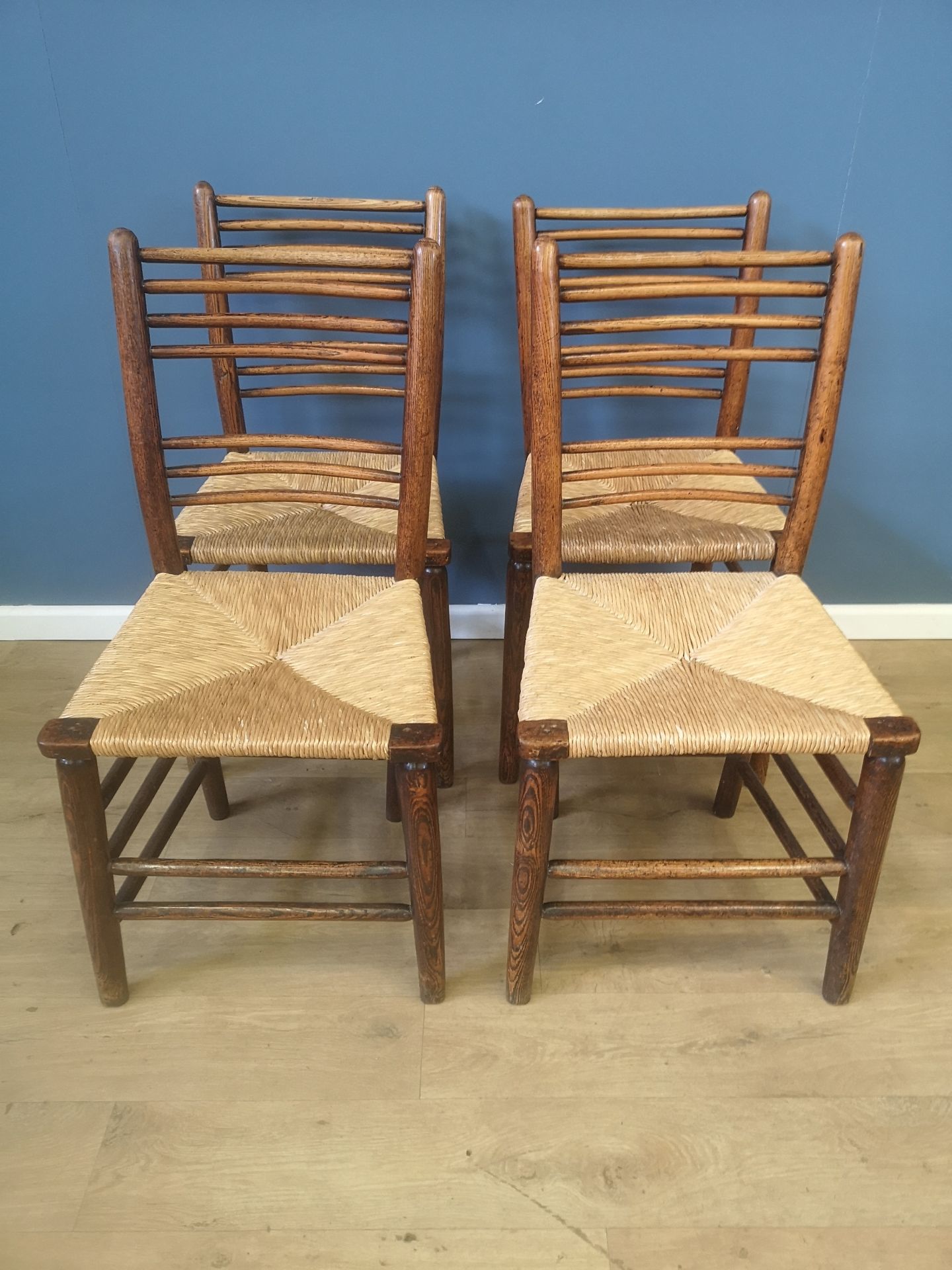 Set of four 19th century oak ladderback chairs