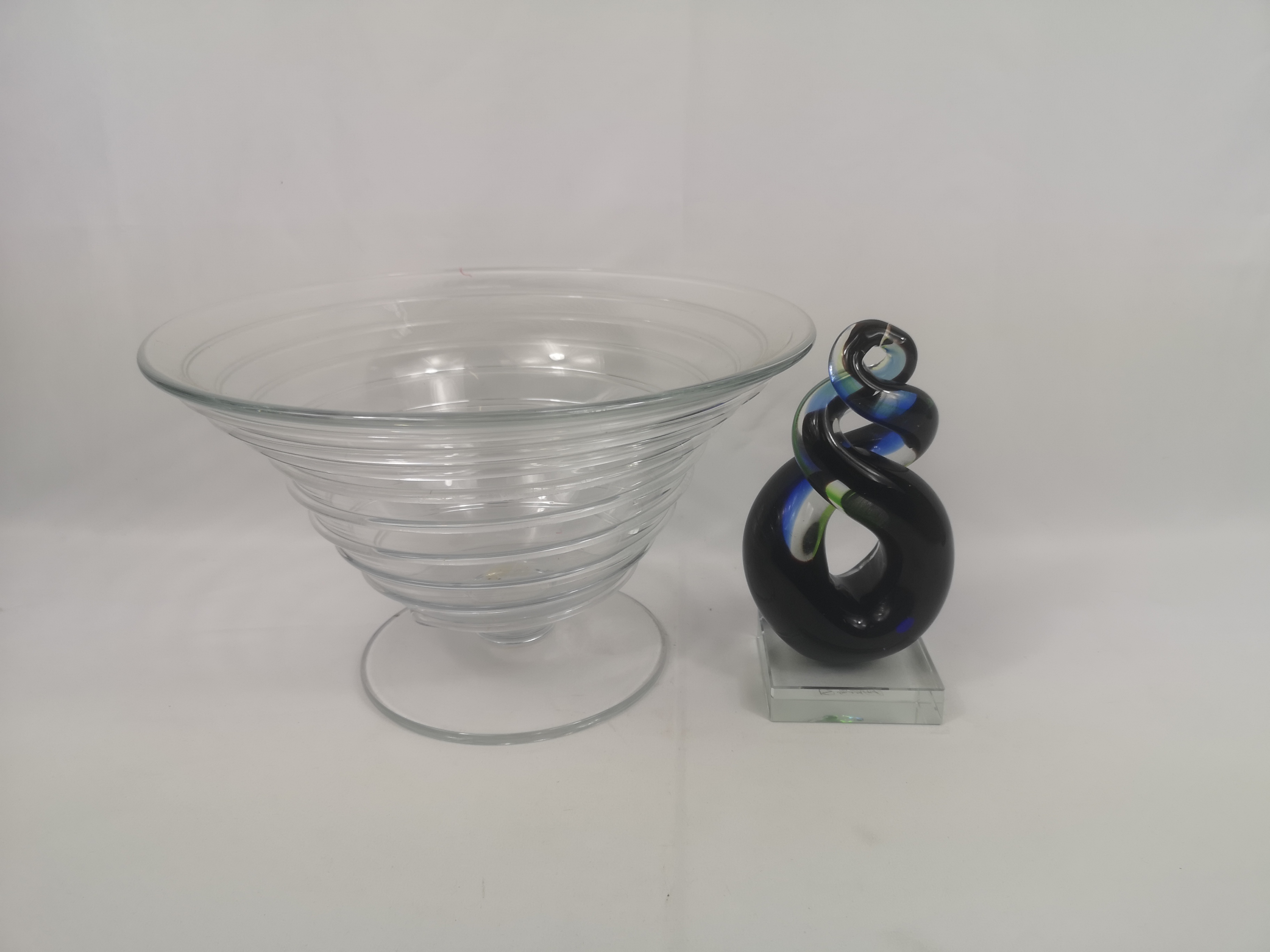 LSA glass bowl together with an art glass sculpture