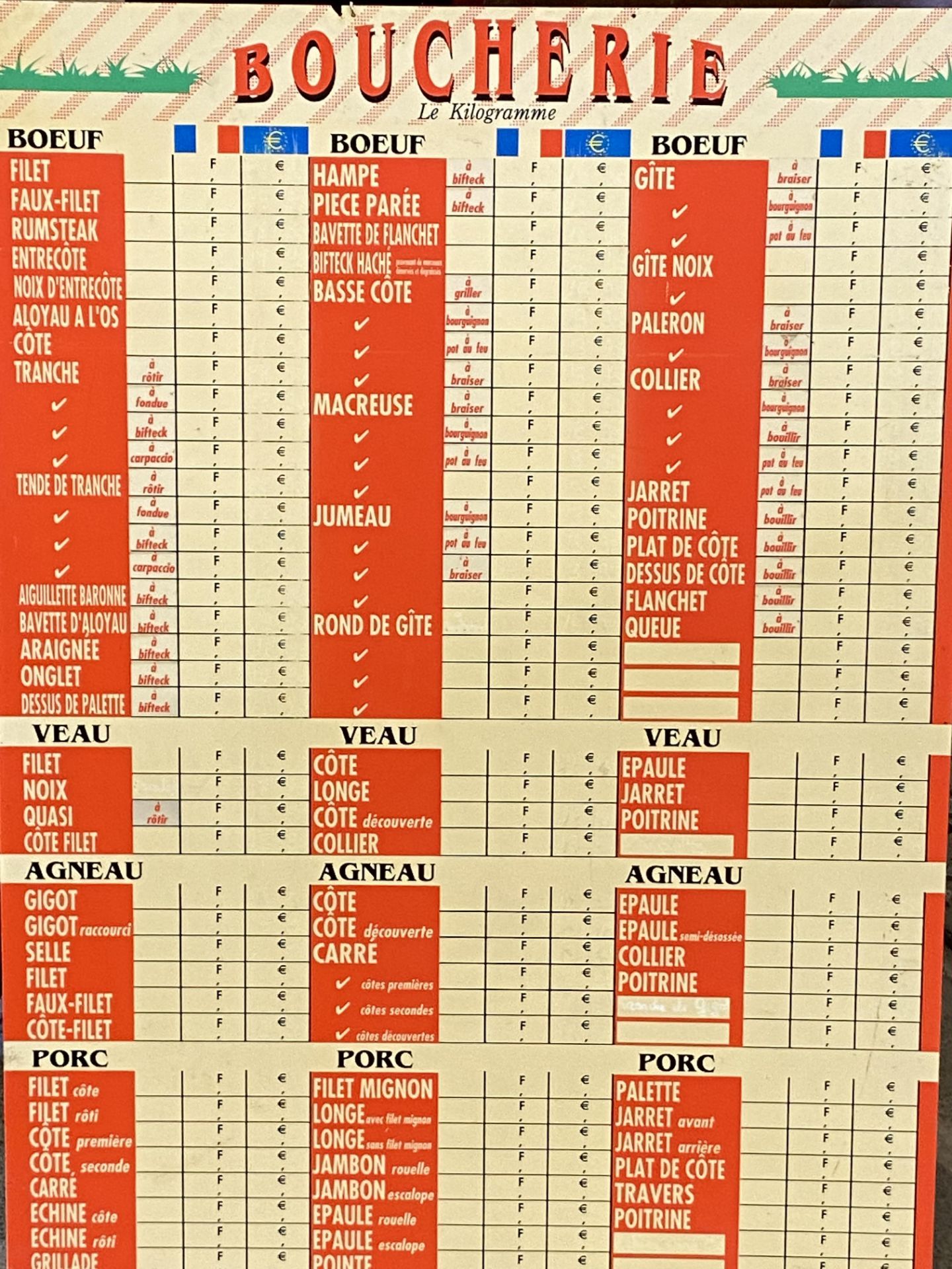 Boucherie price chart - Image 2 of 3