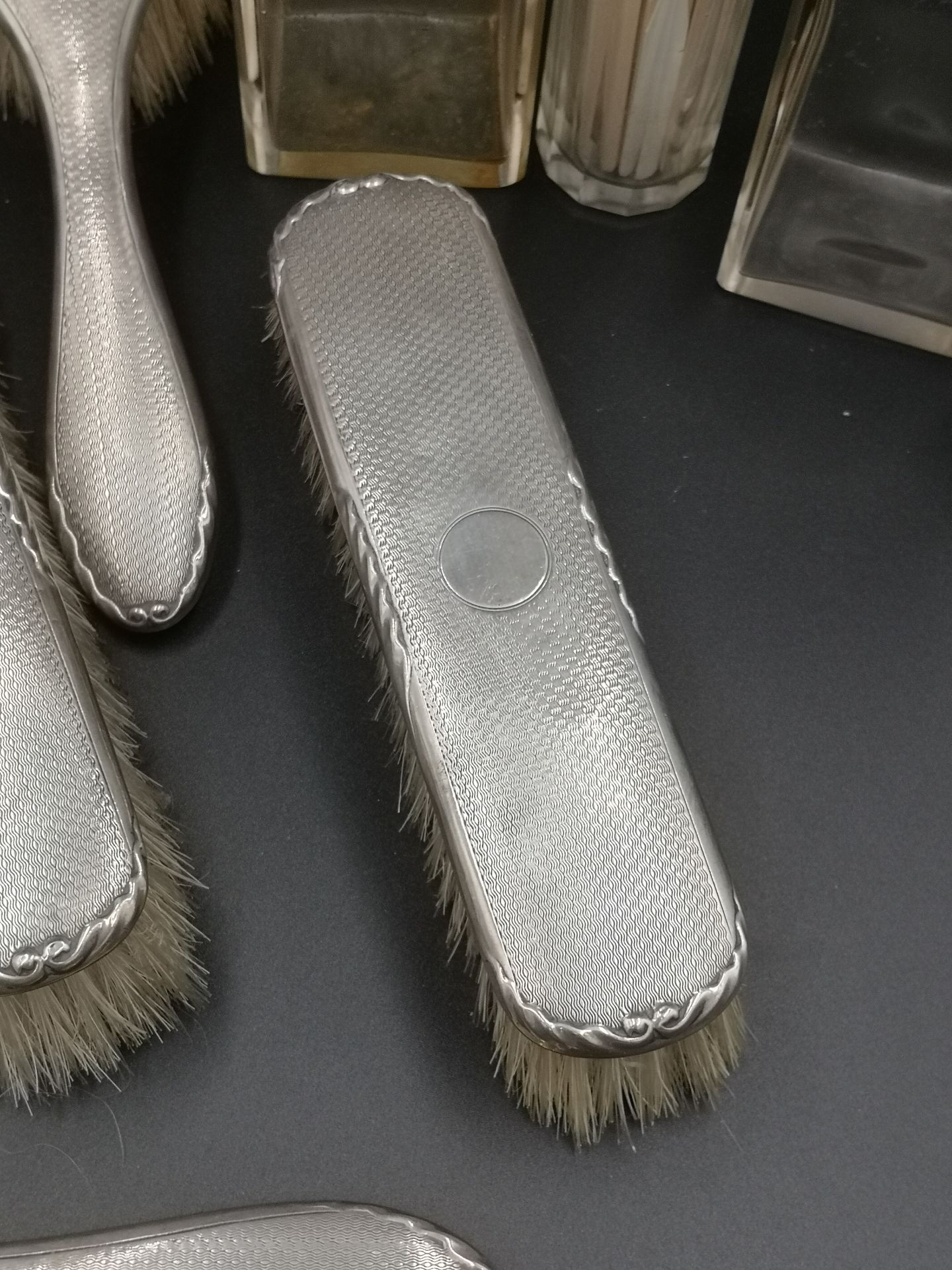 Four silver backed dressing table brushes together with silver topped bottles - Image 5 of 7