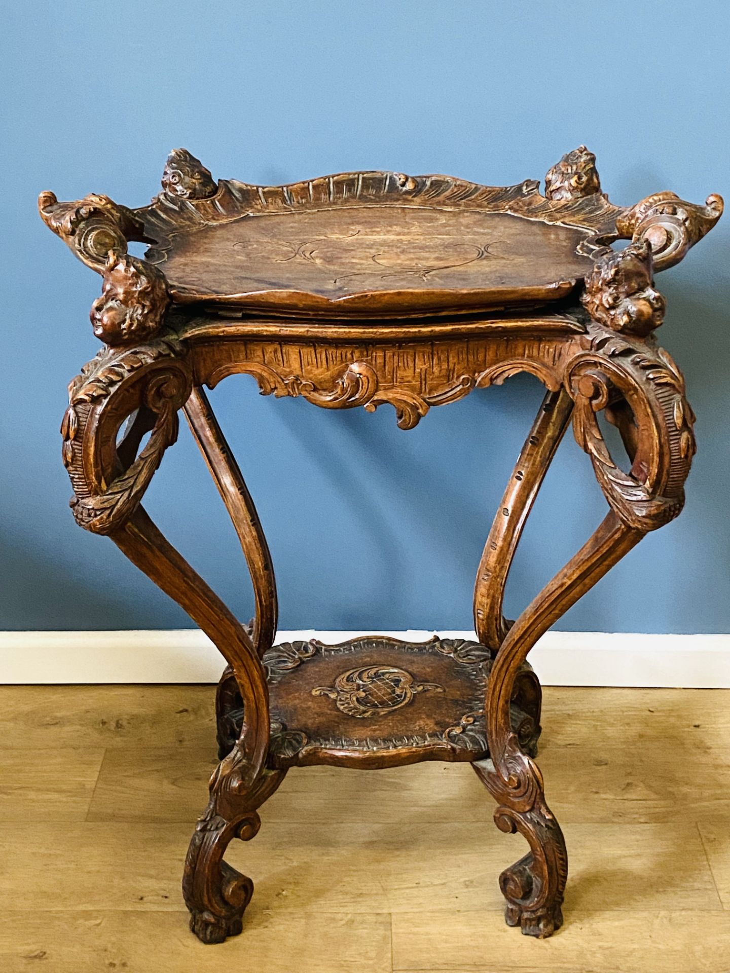 19th century Continental carved table with lift off tray