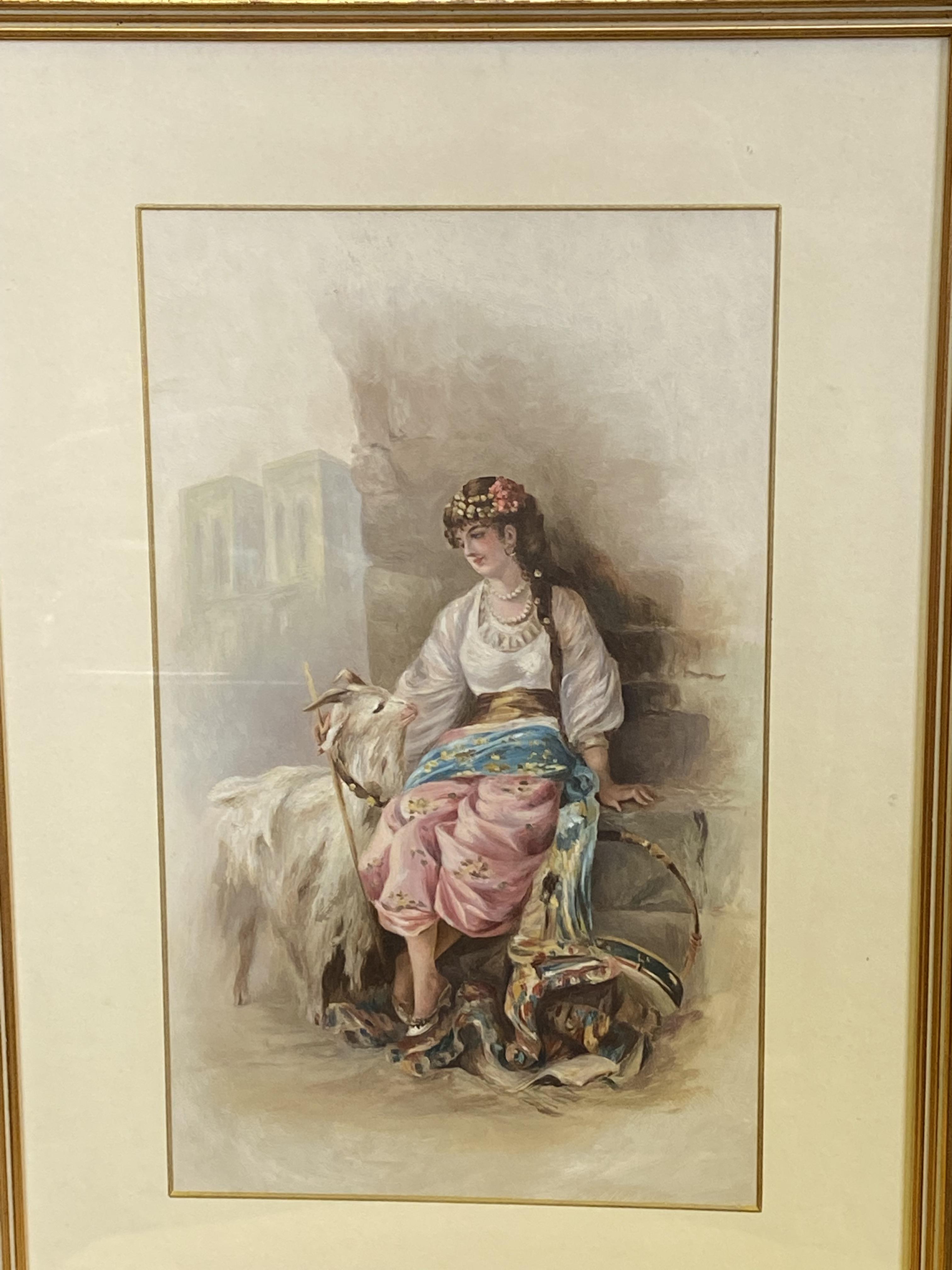 Framed and glazed watercolour of a Mediterranean lady - Image 3 of 4