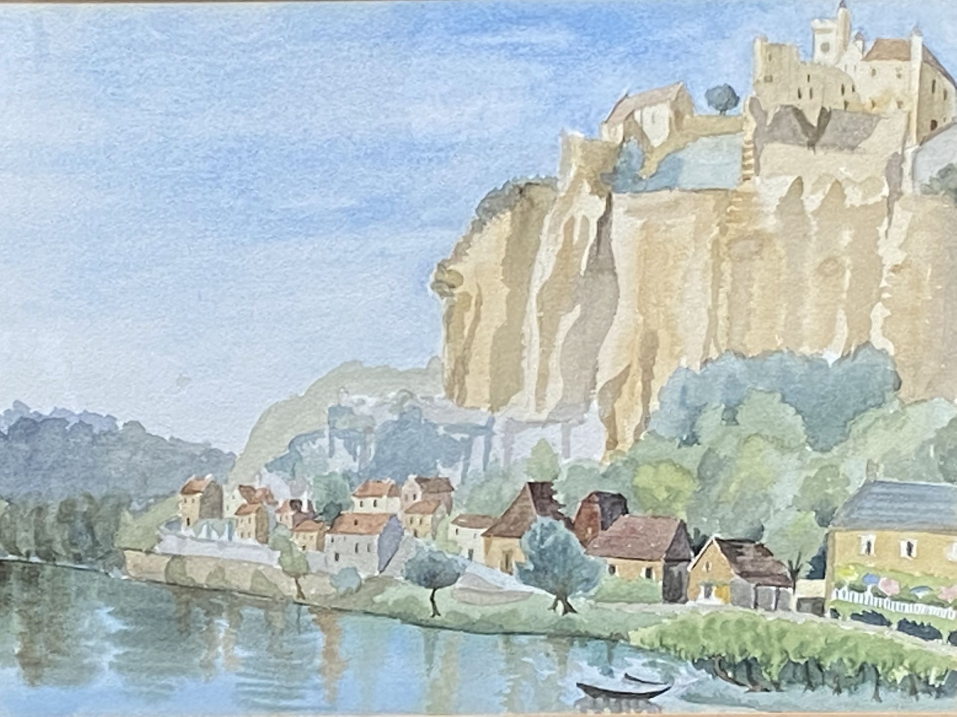 Framed and glazed watercolour of a castle