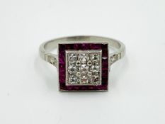 18ct white gold, diamond and ruby ring