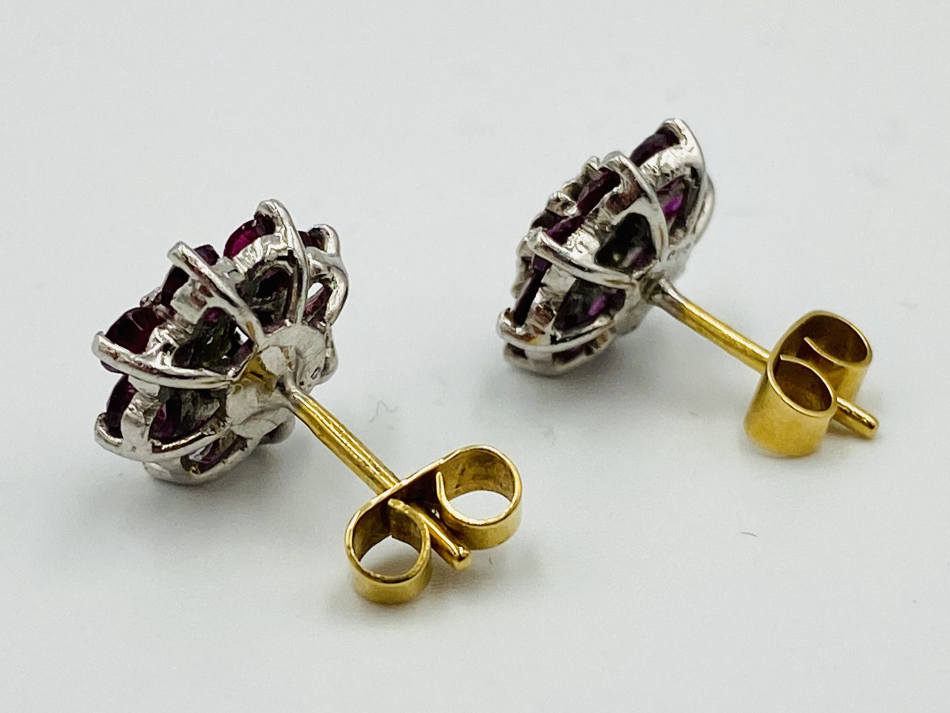 Pair of 18ct gold, diamond and ruby earrings - Image 3 of 4