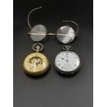 Waltham silver cased pocket watch; a pocket watch; rolled gold pair of spectacles