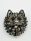 French diamond and enamel dogs head brooch