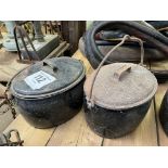 Two enamel lidded cooking pots