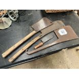 Three antique Butchers' axes and a cleaver. This lot carries VAT.