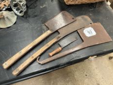 Three antique Butchers' axes and a cleaver. This lot carries VAT.