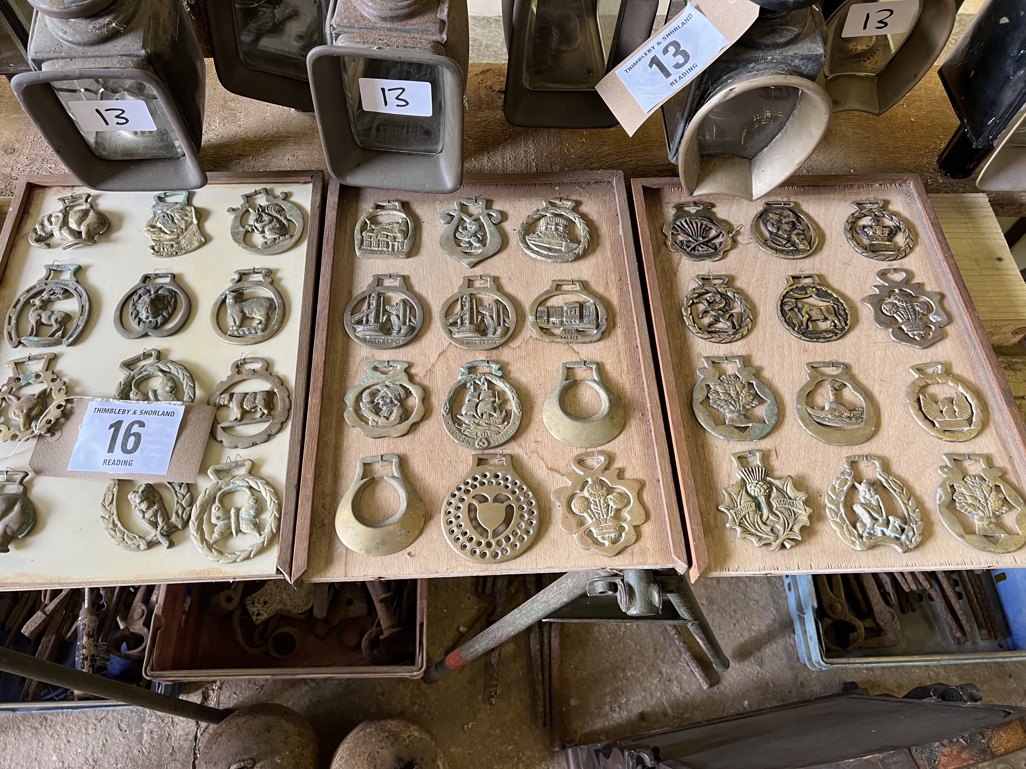 64 horse brasses mounted on wooden boards - Image 2 of 7
