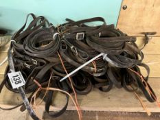 Large qty brown leather driving reins