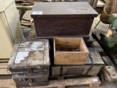 Six various wooden trunks and boxes