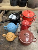 Qty enamel cooking pots