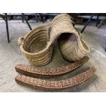 Pair of hessian panniers and a pair of wicker mudguards