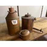 Three copper containers