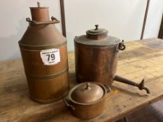 Three copper containers