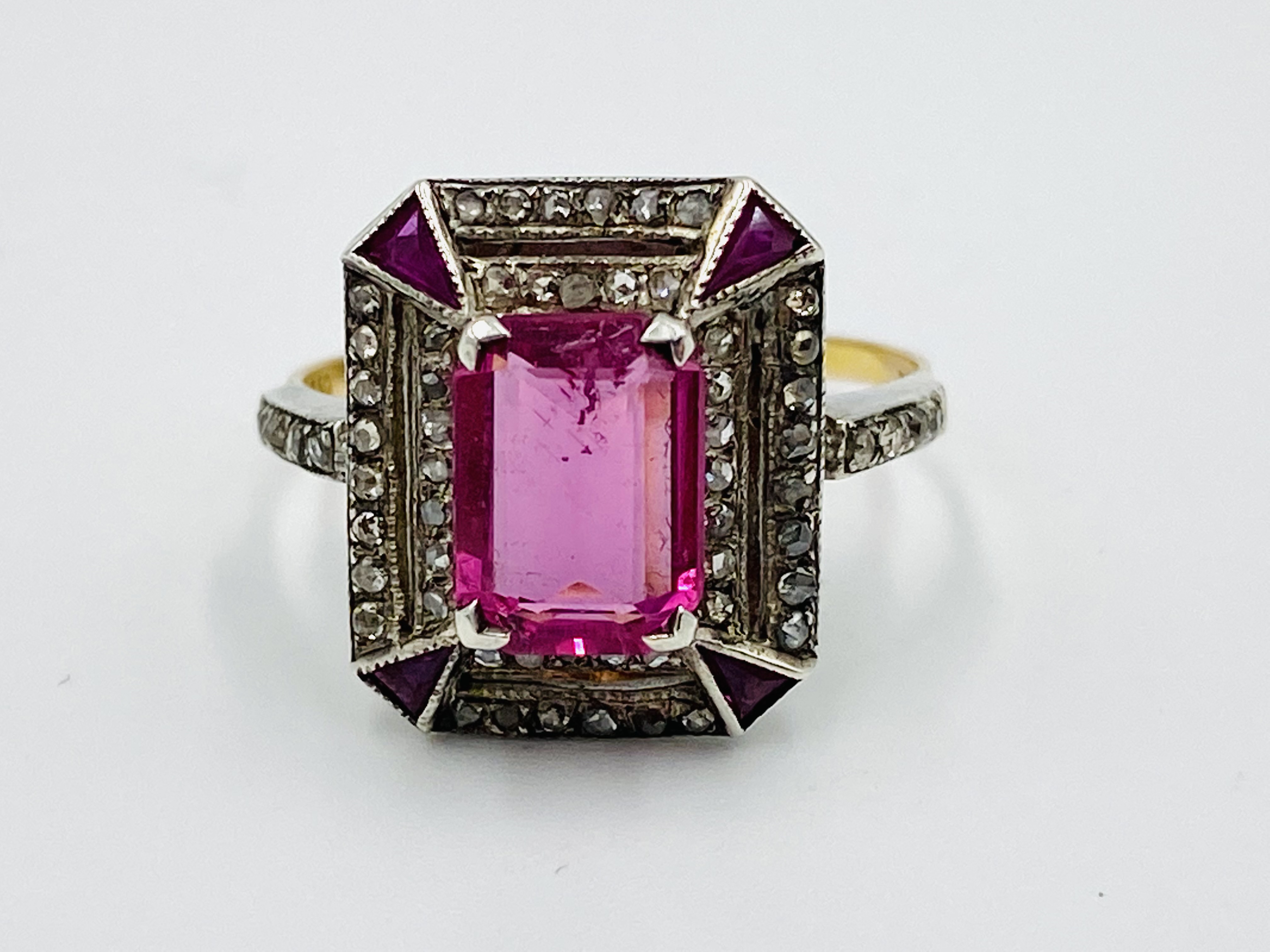 18ct gold, pink tourmaline and diamond ring