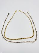 9ct gold link chain together with a gold plated rope twist chain