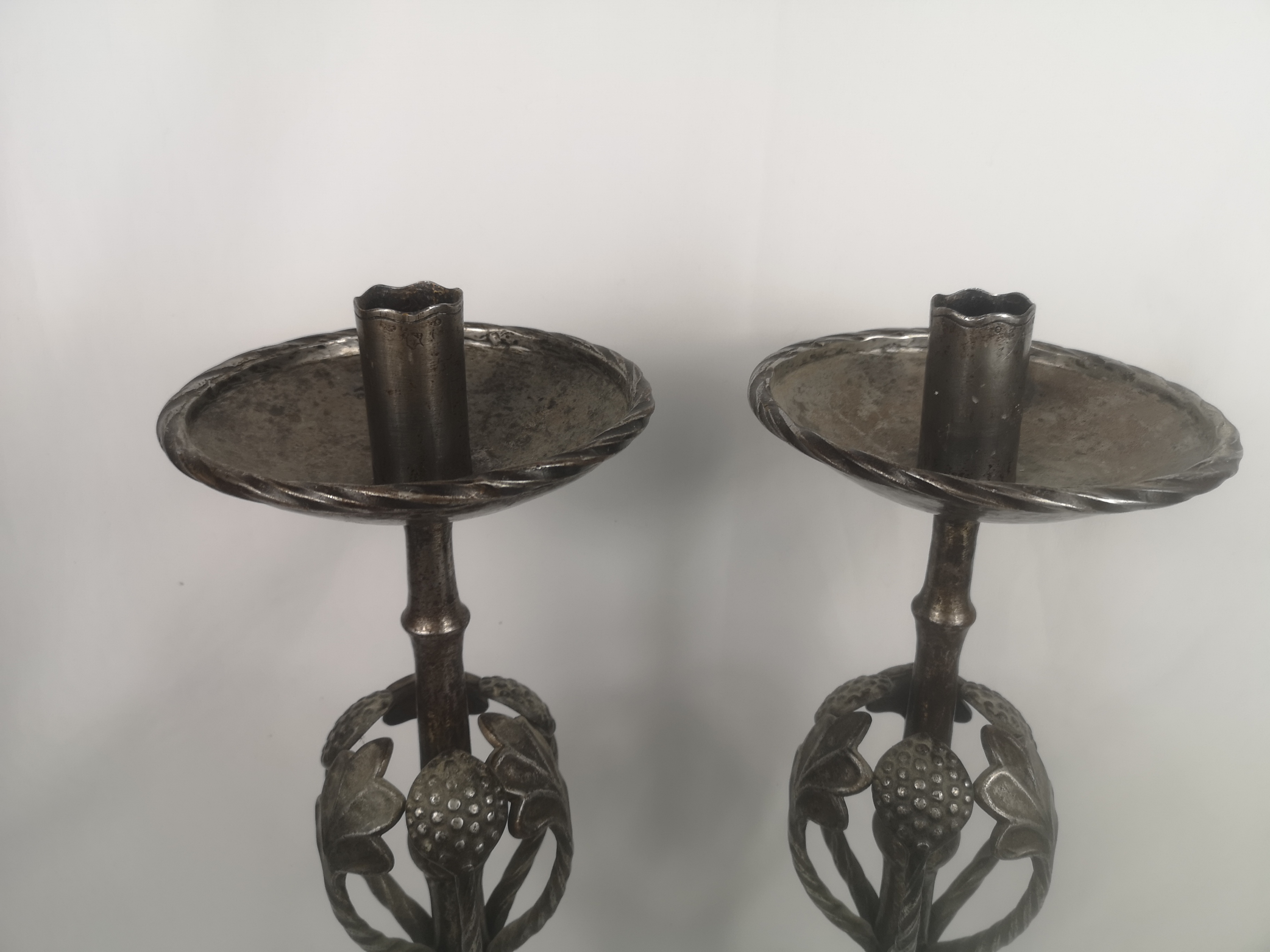 Pair of steel church candlesticks - Image 3 of 4