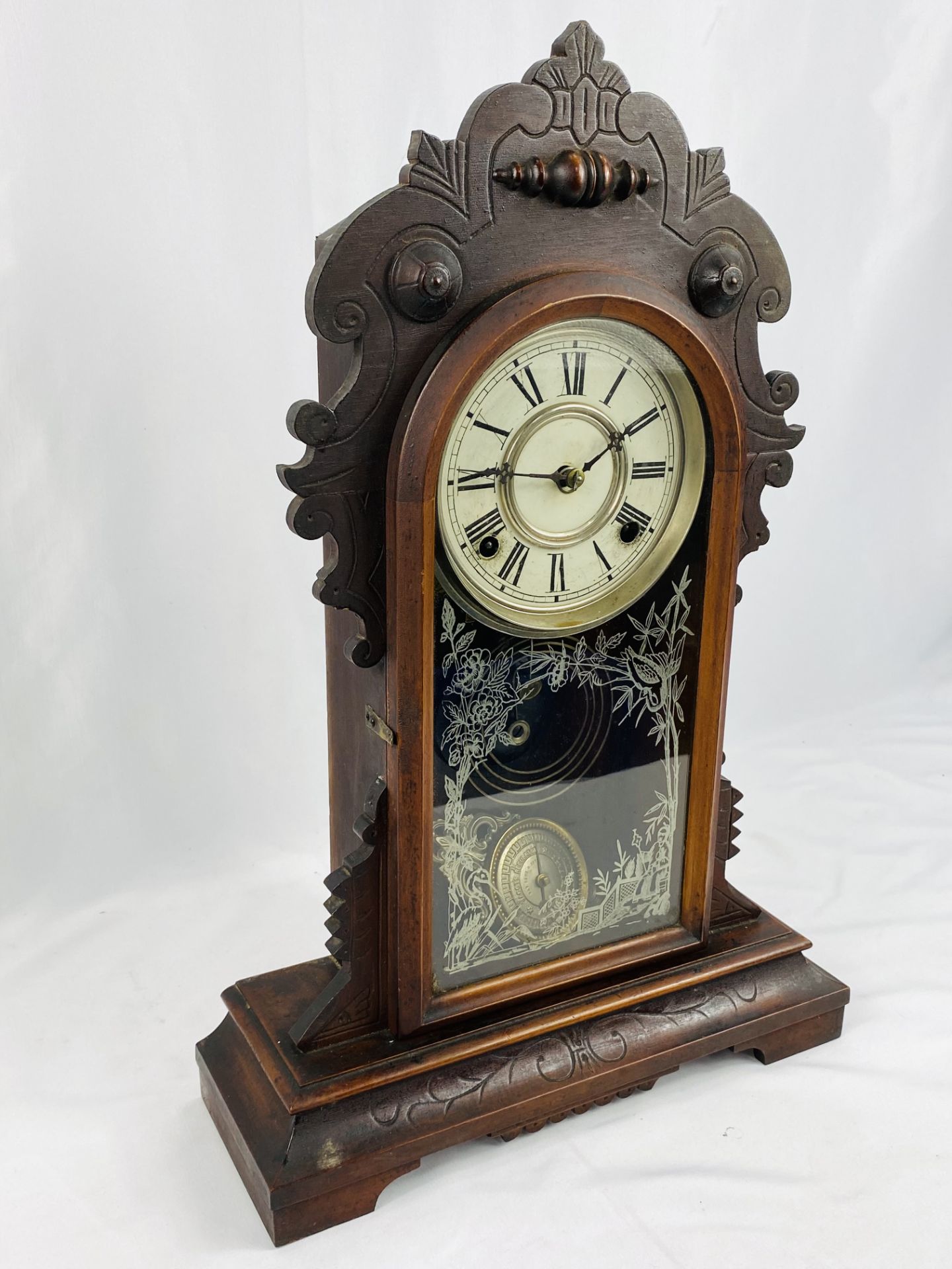 Wood cased mantel clock together with a wall mounted barometer - Image 5 of 6