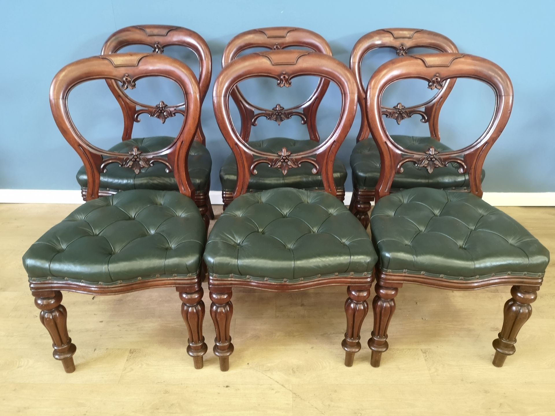 Set of six balloon back dining chairs
